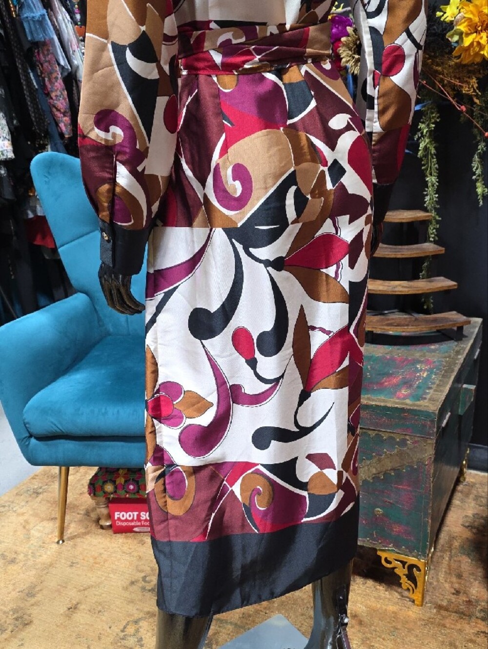 NEW! Zara Abstract Print Button Up Maxi Dress in Magenta, Brown and Black - Picture 11 of 13